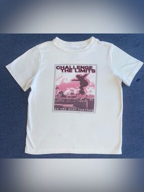 White Kids Short Sleeve Tee with Pink Skate Graphic - Challenge The Limits